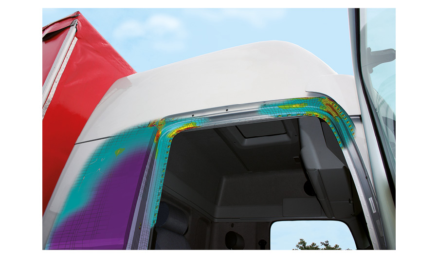 Illustration of a truck cabin with FEMFAT spot results 