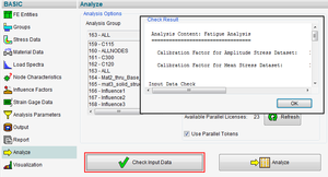 FEMFAT checking input data Screenshot of checking input data in FEMFAT